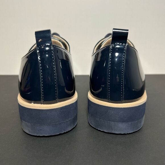Womens ZARA Blucher Charol Navy Blue Patent Leather Lace Up Oxfords / Size 8 - Picture 4 of 9